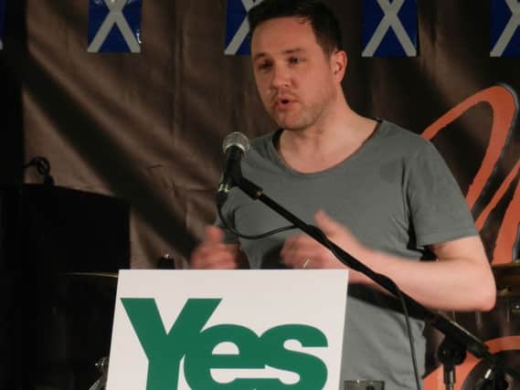 Writer Allan Bissett addresses a Yes campaign event