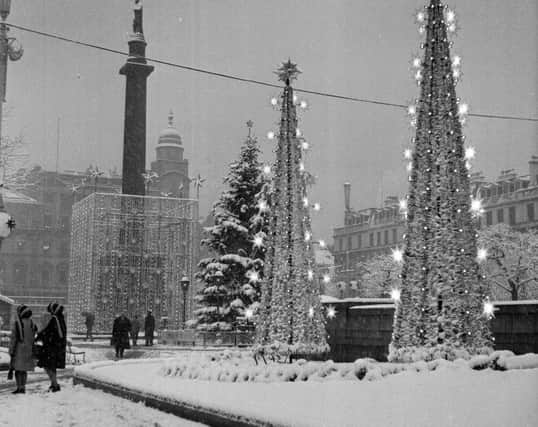 December 1962: A snow-covered George Square is decorated for the festive season. Picture: TSPL