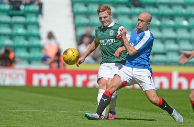 Fraser Fyvie of Hibs and Nicky Law of Rangers

. Picture: 
 Neil Hanna