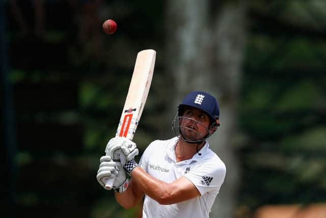 Alastair Cook on the attack during his century knock at the Pietermaritzburg Oval yesterday. Picture: Getty