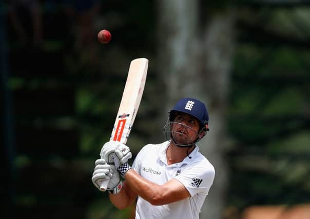 Alastair Cook on the attack during his century knock at the Pietermaritzburg Oval yesterday. Picture: Getty