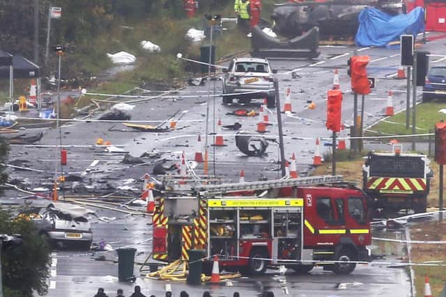 The aftermath of the Shoreham air crash. Picture: Getty