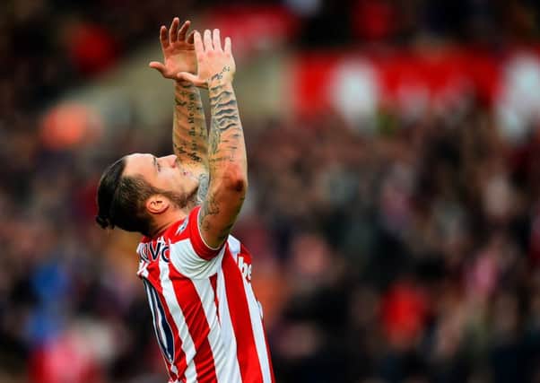 Marko Arnautovic celebrates after his goal put Stoke 2-0 up against Manchester United. Picture: Getty Images