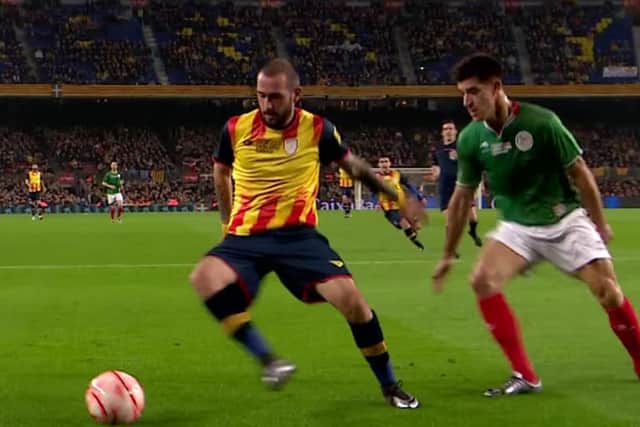 Catalonia's Aleix Vidal shields the ball from the Basque Country's Yuri Berchiche. Picture: Contributed
