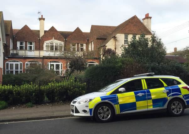 The scene at Delamer House care home in Walton, Essex where an 80 year old was shot dead. Picture: Hemedia
