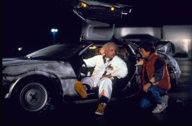 Marty (Michael J Fox) and Doc (Chris Lloyd) in Back to the Future. Picture: AP