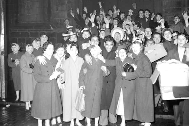 Hogmanay revellers at Tron Kirk Edinburgh 1959.