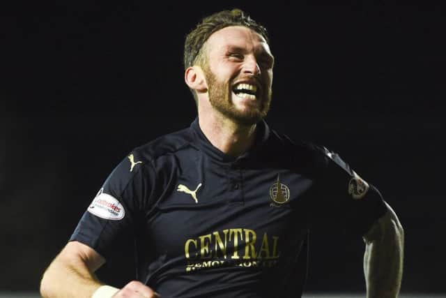Falkirk's Lee Miller celebrates after making it 2-0. Picture: SNS