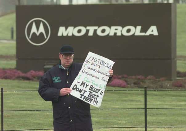 A protester outside the Bathgate plant in 1998.