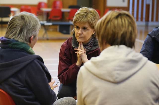 First Minister of Scotland Nicola Sturgeon talks to Newton Stewart residents . Picture: Getty