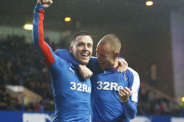 Kenny Miller celebrating with Barrie McKay during the 5-1 Scottish Cup defeat of Cowdenbeath at Ibrox. Picture: PA