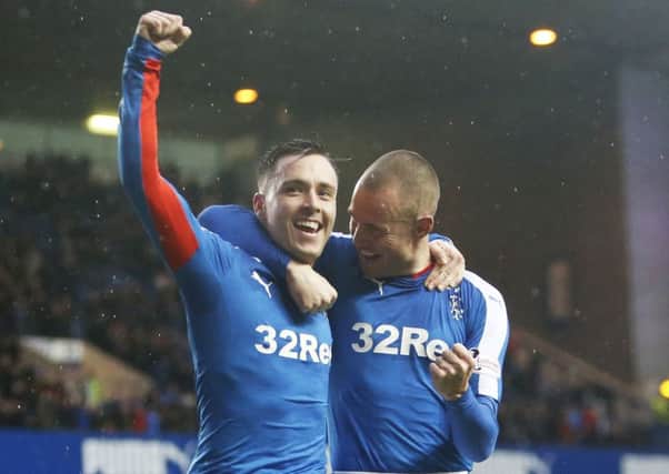 Kenny Miller celebrating with Barrie McKay during the 5-1 Scottish Cup defeat of Cowdenbeath at Ibrox. Picture: PA