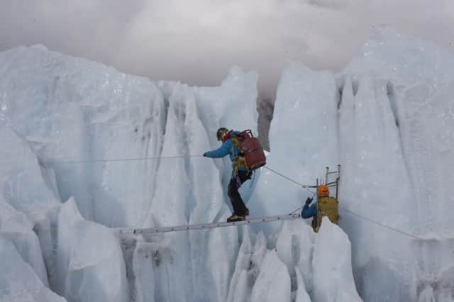 Sherpas training on the Khumbu Icefall on Mount Everest