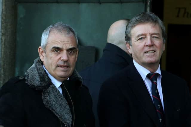 Irish golfers Paul McGinley (left) and Des Smyth at the funeral of Christy O'Connor Jnr. Picture: PA