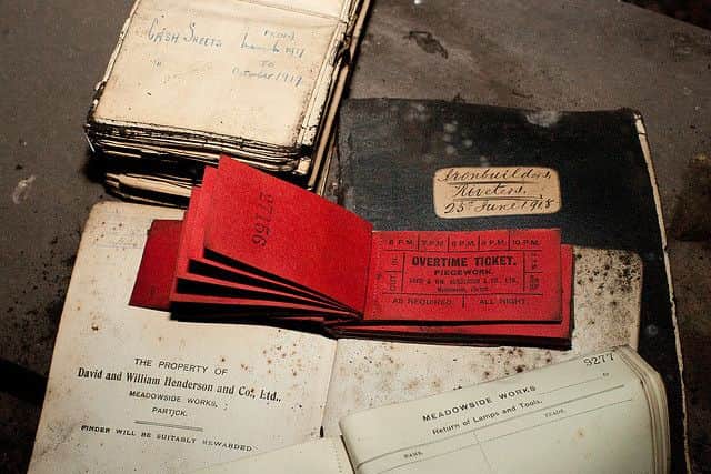 An overtime book is amongst the paperwork left. Picture: Transient Places