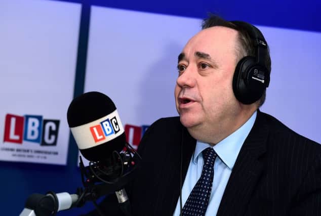 Alex Salmond takes part in his first live weekly phone-in on news talk radio station LBC. Picture: PA