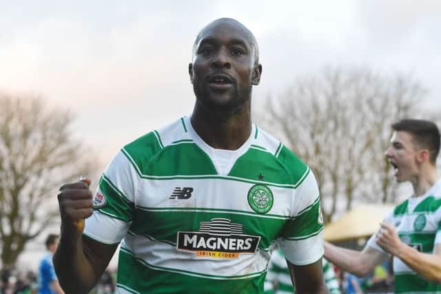 Celtics Carlton Cole celebrates after scoring his first goal for Celtic, in their Scottish Cup fourth-round win over Stranraer at Stair Park last weekend. Photograph: Craig Foy/SNS