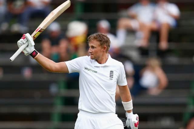 England's Joe Root celebrates his century onday two of the 3rd Test at Wanderers Stadium in Johannesburg. Picture: Julian Finney/Getty