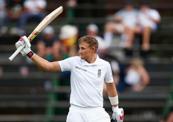 England's Joe Root celebrates his century onday two of the 3rd Test at Wanderers Stadium in Johannesburg. Picture: Julian Finney/Getty