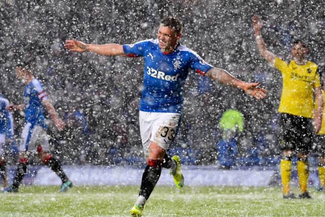 Martyn Waghorn celebrates after putting Rangers 4-0 up. Picture: SNS Group