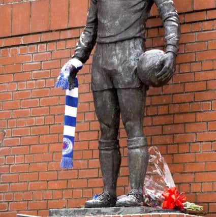 The John Greig statue was given some extra protection against the wintry weather. Picture: Kirk O'Rourke