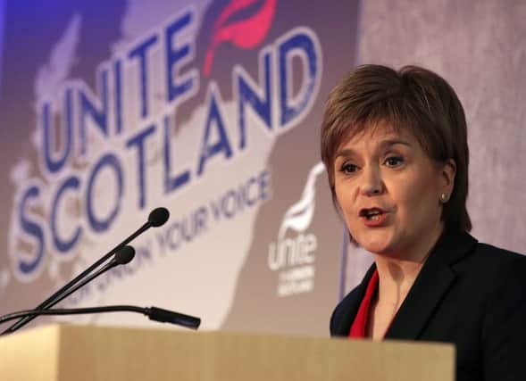 Scotland's First Minister Nicola Sturgeon speaking at the Unite Scotland policy conference. Picture: PA
