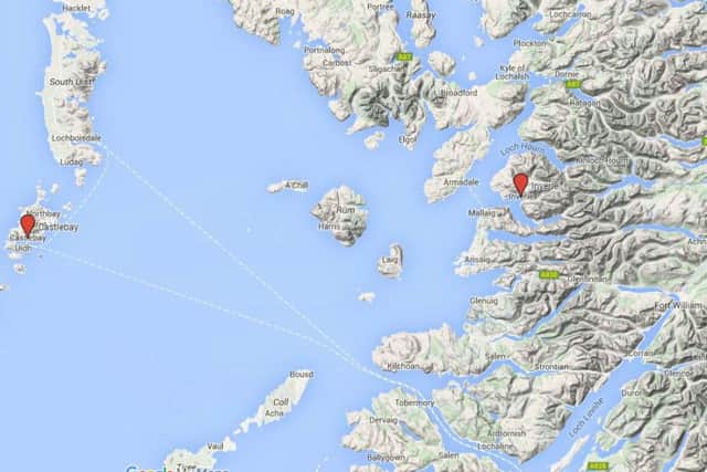 Castlebay (left) and Inverie. Inverie has the most remote pub in Britain. Picture: Google