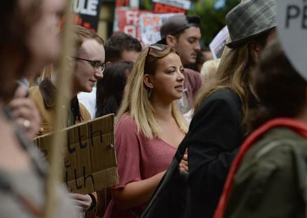Charlotte Church joins demonstrates against austerity and spending cuts in London. The singer will perform at an evening of music and comedy in Edinburgh on 9 March. Picture: Getty Images)