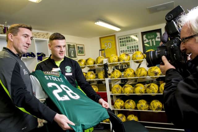 Hibernian manager Alan Stubbs (left) unveils his newest signing Anthony Stokes. Picture: SNS