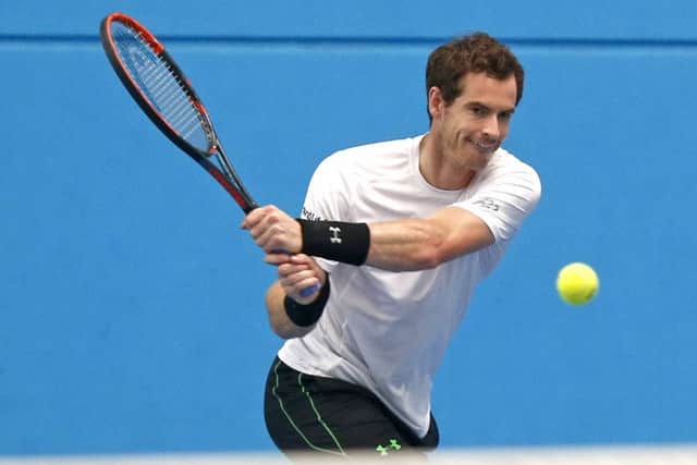 Andy Murray hits a backhand during training ahead of his fourth-round match with Joao Sousa. Picture: AP