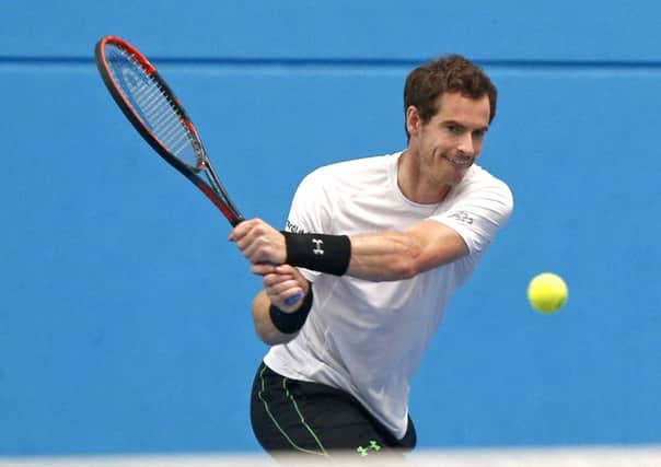 Andy Murray hits a backhand during training ahead of his fourth-round match with Joao Sousa. Picture: AP