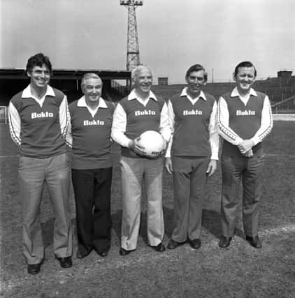 The Hibs Famous Five meet up at Easter Road in May 1979. L-r: Gordon Smith, Bobby Johnstone, Lawrie Reilly, Eddie Turnbull, Willie Ormond.