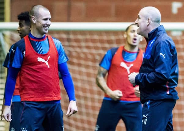 Rangers' Kenny Miller and manager Mark Warburton in training. Picture: Craig Williamson/SNS
