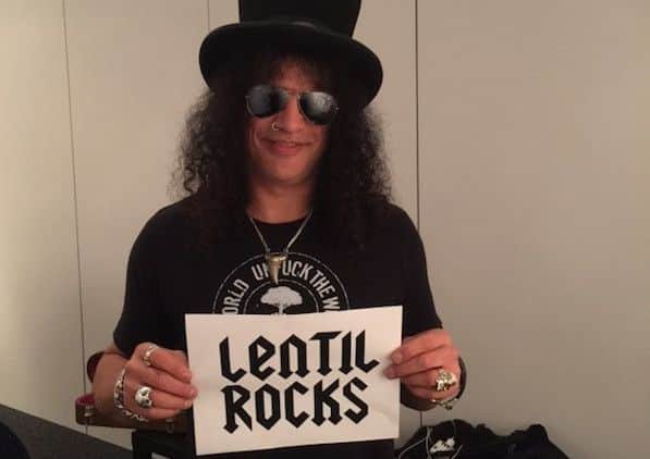 Picture: Slash of Guns N Roses displays his Lentil Rocks sign
