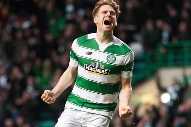 Armstrong celebrates making it 2-1 Celtic. Picture: John Devlin