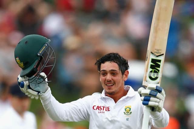 Quinton de Kock of South Africa celebrates his century. Picture:  Julian Finney/Getty Images
