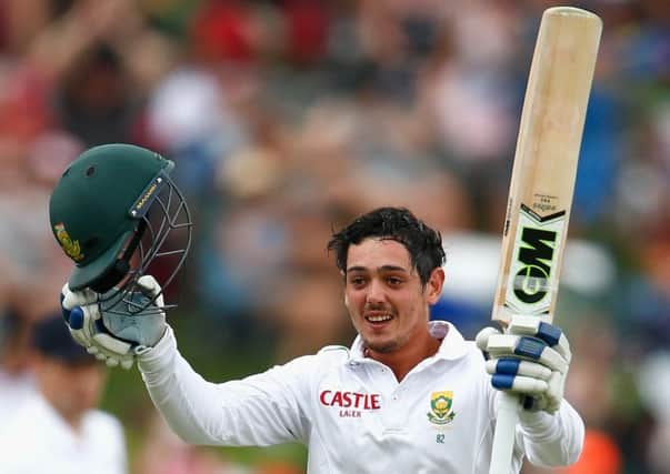 Quinton de Kock of South Africa celebrates his century. Picture:  Julian Finney/Getty Images