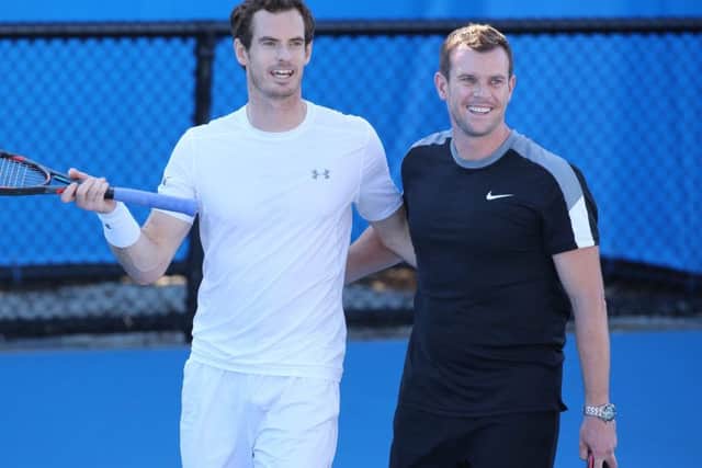 Andy Murray with GB Davis Cup captain Leon Smith during practice before facing Bernard Tomic. Picture: Getty