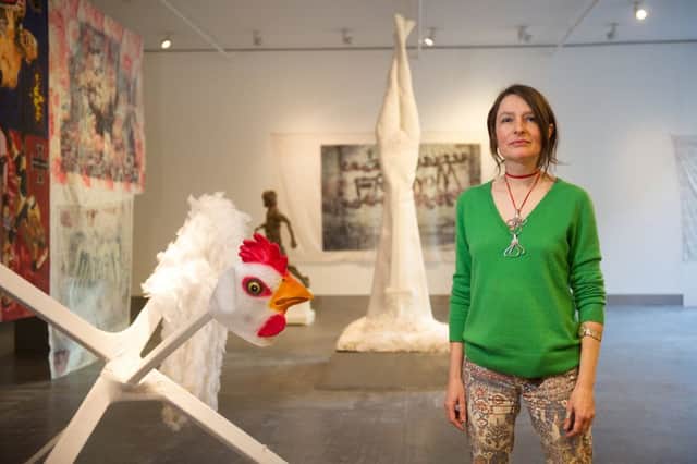 Rachel Lowther with her work at the Reid Gallery, Glasgow, right. Picture: John Devlin