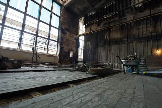 A section of the interior of the Mackintosh building being rebuilt in March last year. Picture: John Devlin