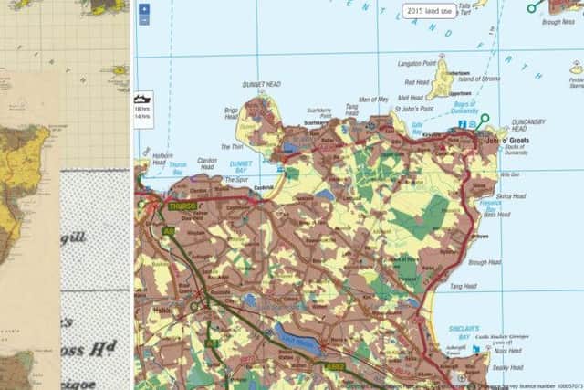 The rise of arable farmland (brown area) in Caithness is an example of how farmland has become widely distributed along the east coasts of Scotland. Picture: NLS/HES