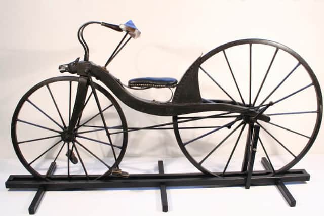 This replica of Kirkpatrick Macmillan's bicycle was made by engineer Thomas McCall, to the design invented by Kirkpatrick Macmillan. Image: TSPL