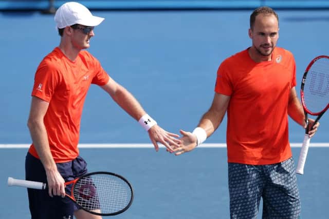 Jamie Murray and Bruno Soares beat Raven Klaasen and Rajeev Ram in the quarter-finals of the men's doubles at the Australian Open. Picture: Darrian Traynor/Getty Images