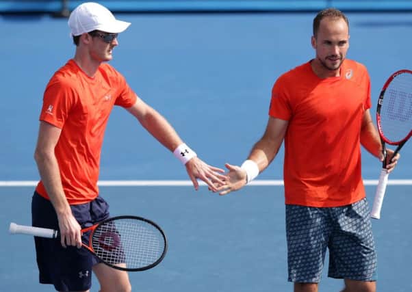Jamie Murray and Bruno Soares beat Raven Klaasen and Rajeev Ram in the quarter-finals of the men's doubles at the Australian Open.  Picture: Darrian Traynor/Getty Images