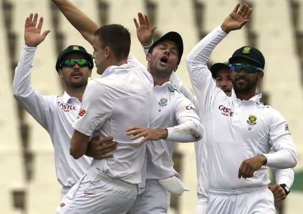 South Africa bowler Morne Morkel, second left, celebrates after dismissing James Taylor. Picture: AP