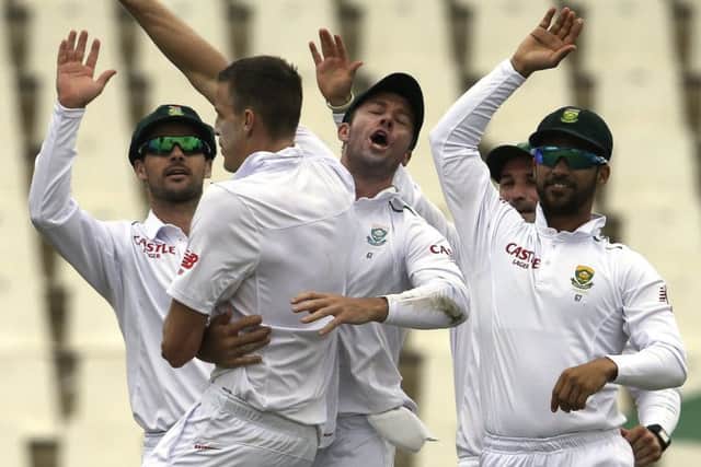 South Africa bowler Morne Morkel, second left, celebrates after dismissing James Taylor. Picture: AP