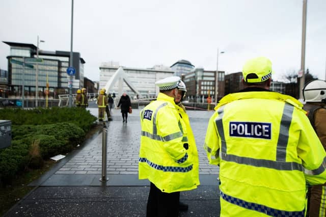 The Tradeston Bridge over the Clyde in Glasgow was closed today due to safety concerns. Picture: John Devlin