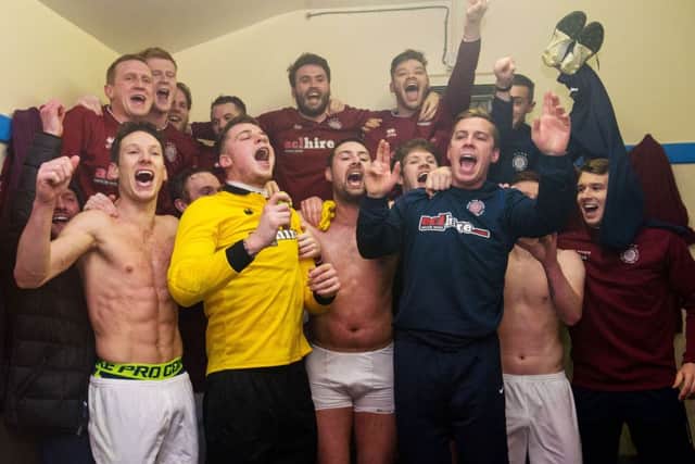 Linlithgow Rose celebrate their Scottish Cup triumph at Forfar. Picture: SNS
