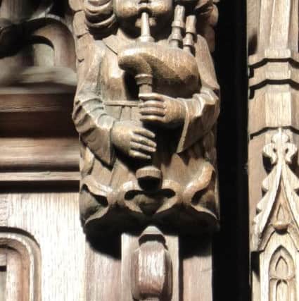 An angel playing bagpipes in Thistle Chapel. Picture: Kim Traynor (cc-by-sa 3.0)
