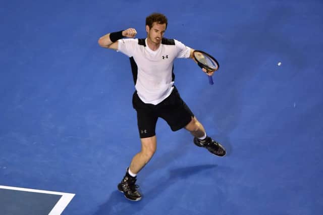 A pumped-up Andy Murray celebrates after clinching a hard-fought quarter-final win over Spain's David Ferrer. Picture: AFP/Getty
